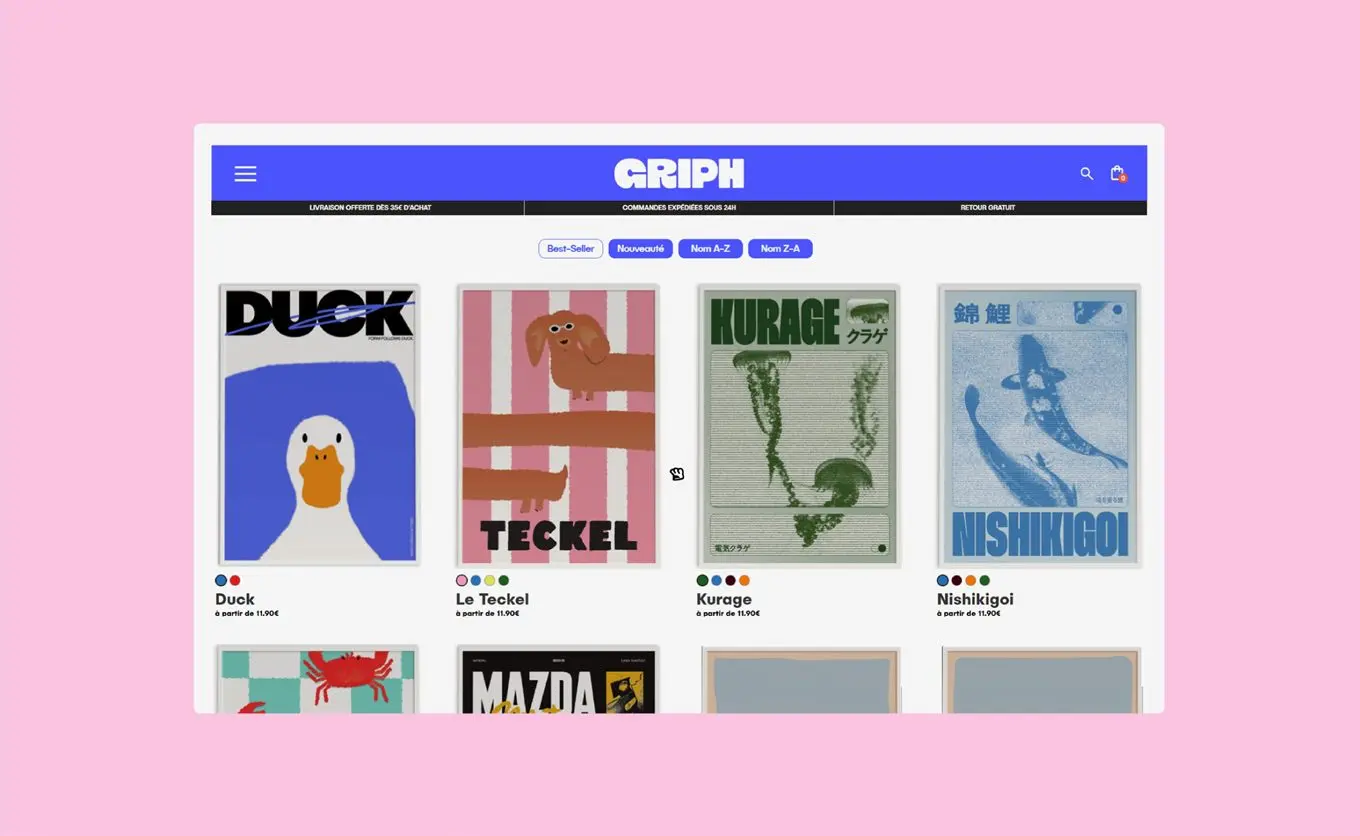 La page boutique du site GRIPH : grille d'affiches et filtres.